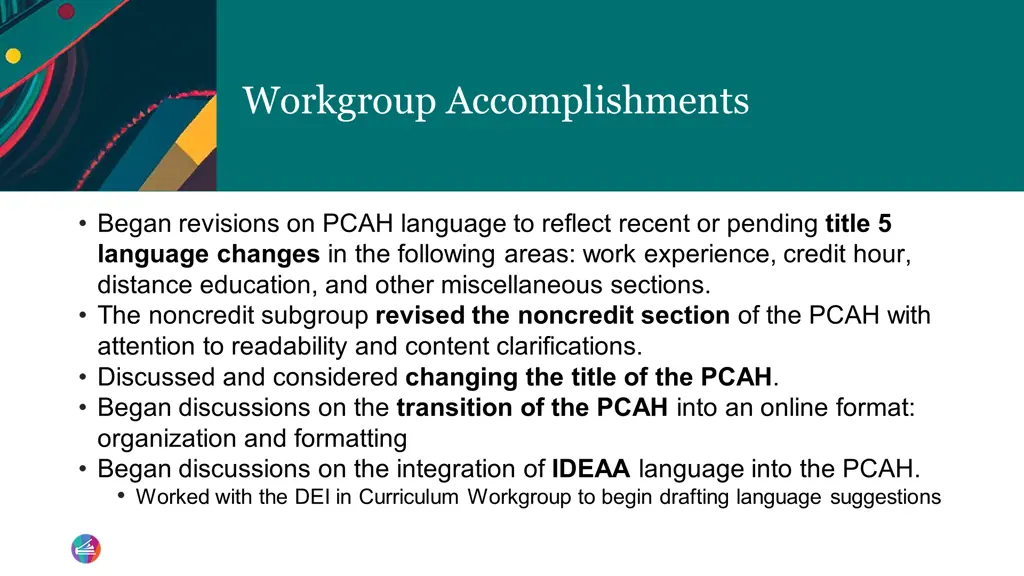 workgroup accomplishments