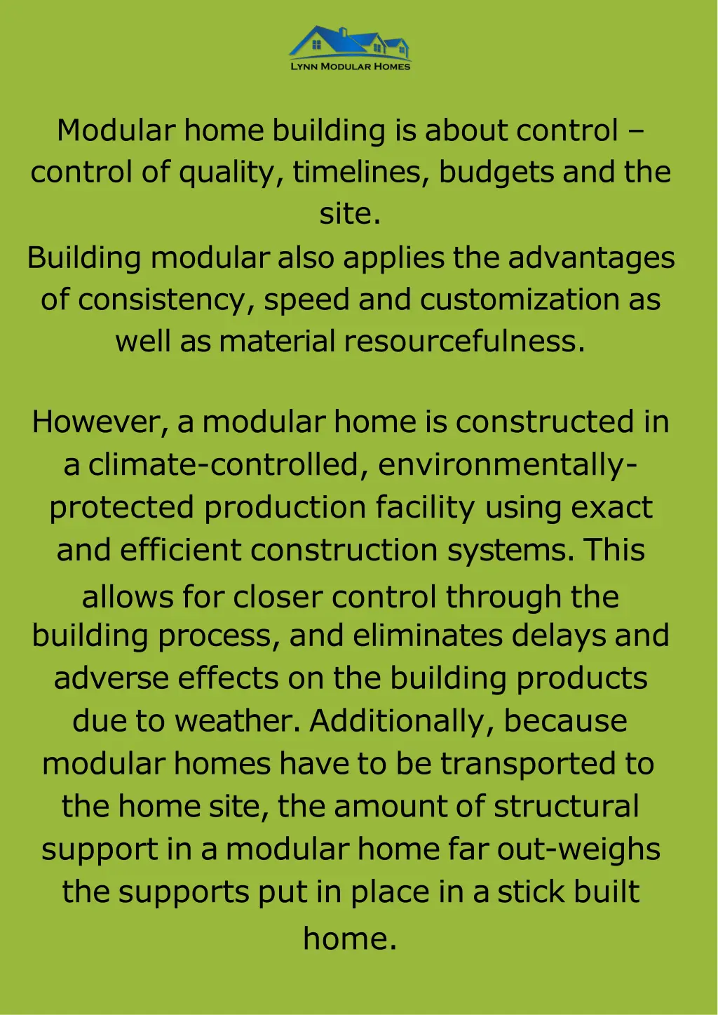 modular home building is about control control