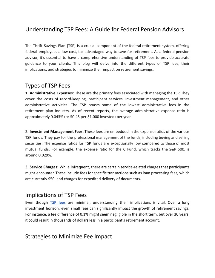 understanding tsp fees a guide for federal