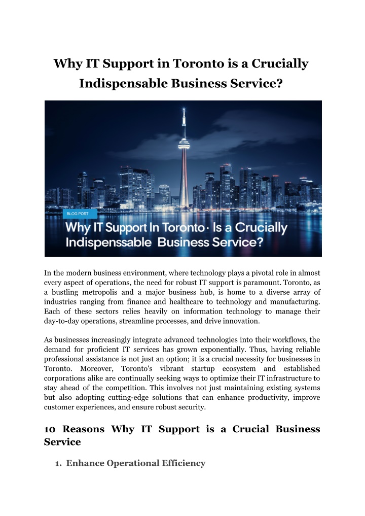 why it support in toronto is a crucially