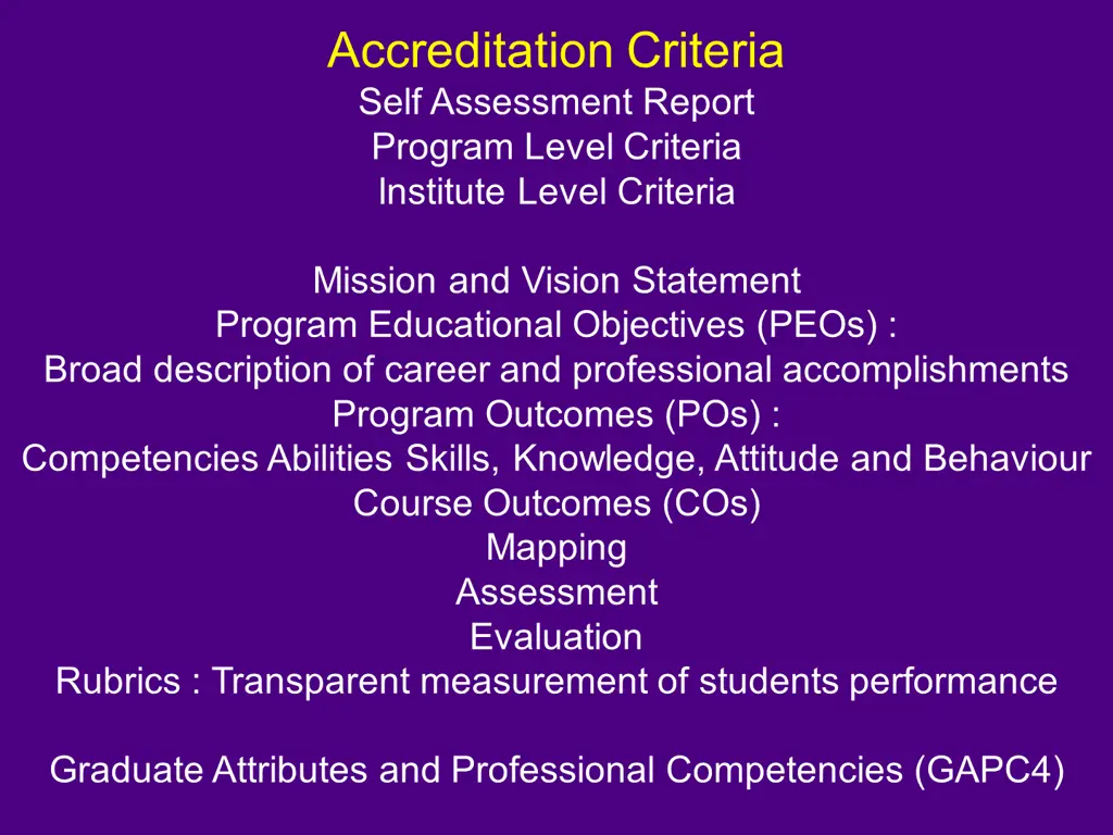 accreditation criteria self assessment report