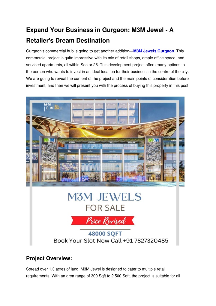 expand your business in gurgaon m3m jewel a