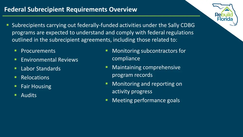 federal subrecipient requirements overview