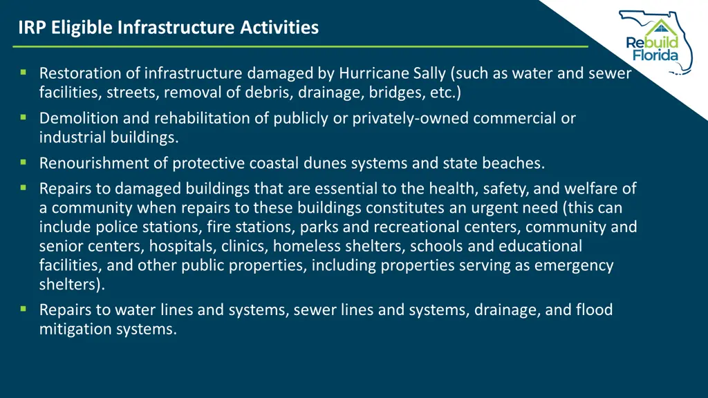 irp eligible infrastructure activities