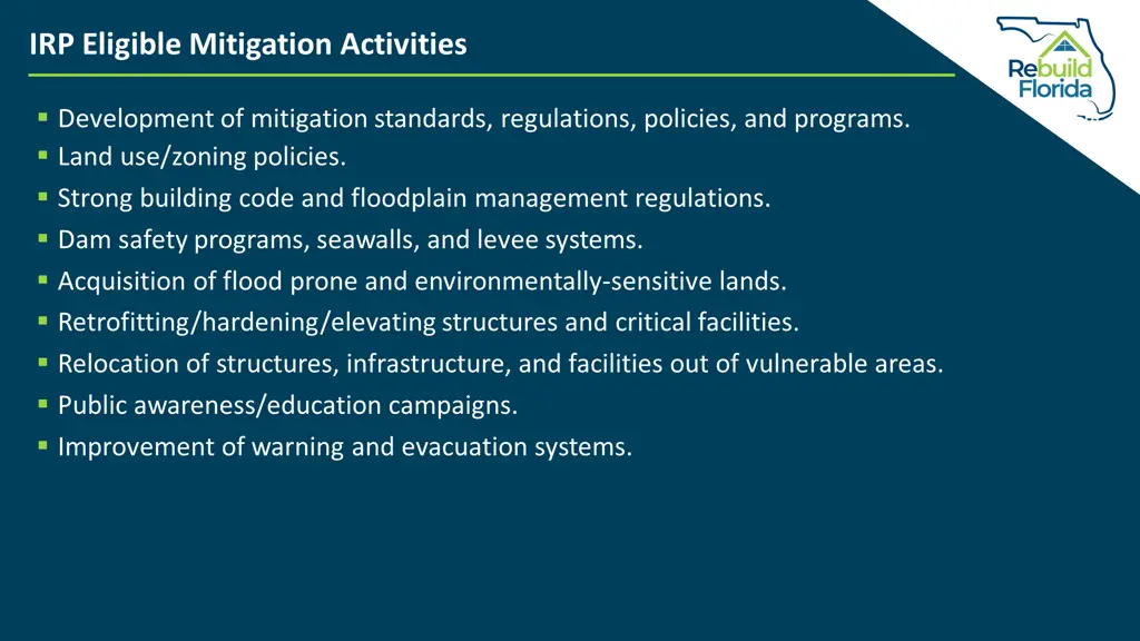 irp eligible mitigation activities