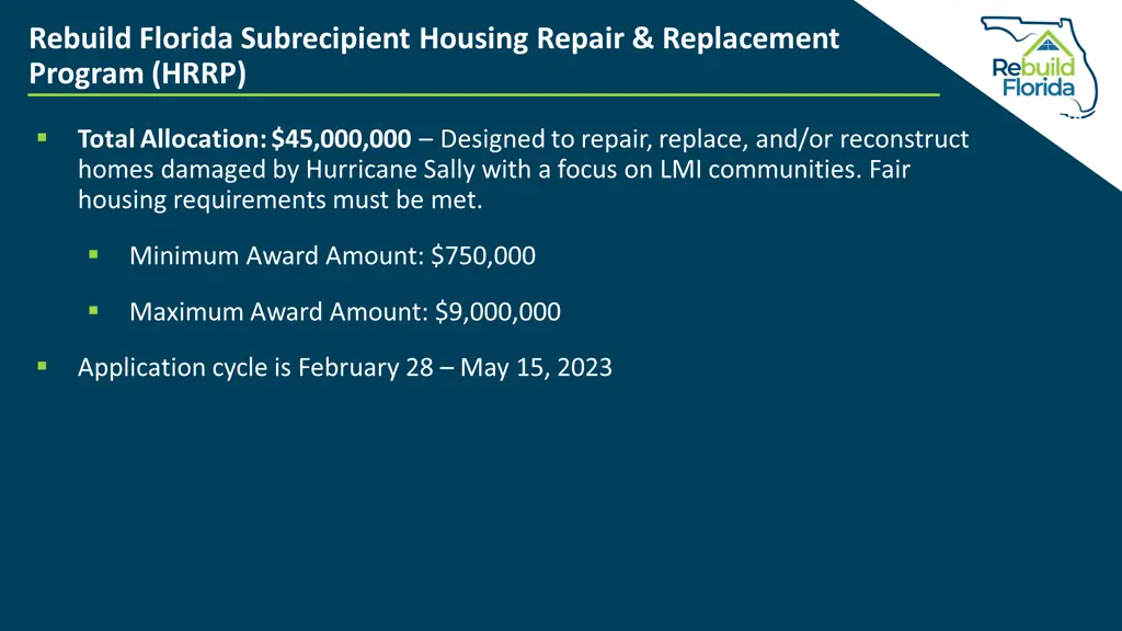 rebuild florida subrecipient housing repair