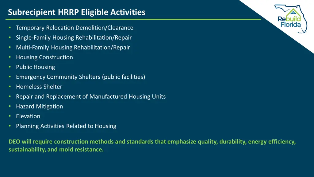 subrecipient hrrp eligible activities