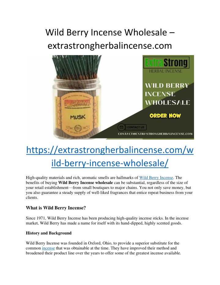 wild berry incense wholesale