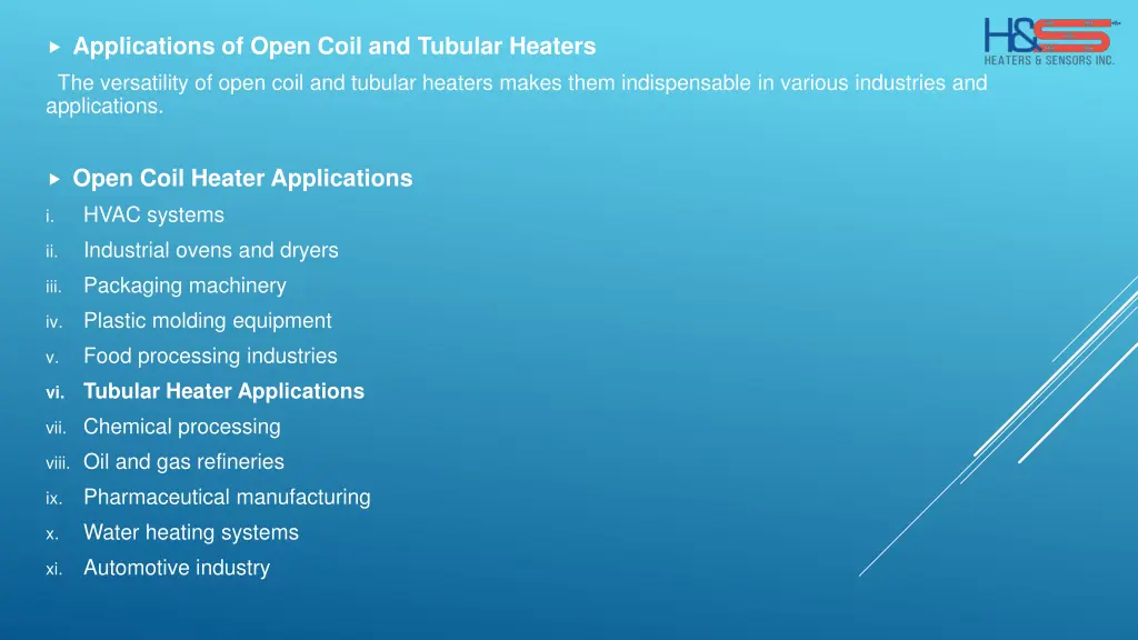 applications of open coil and tubular heaters