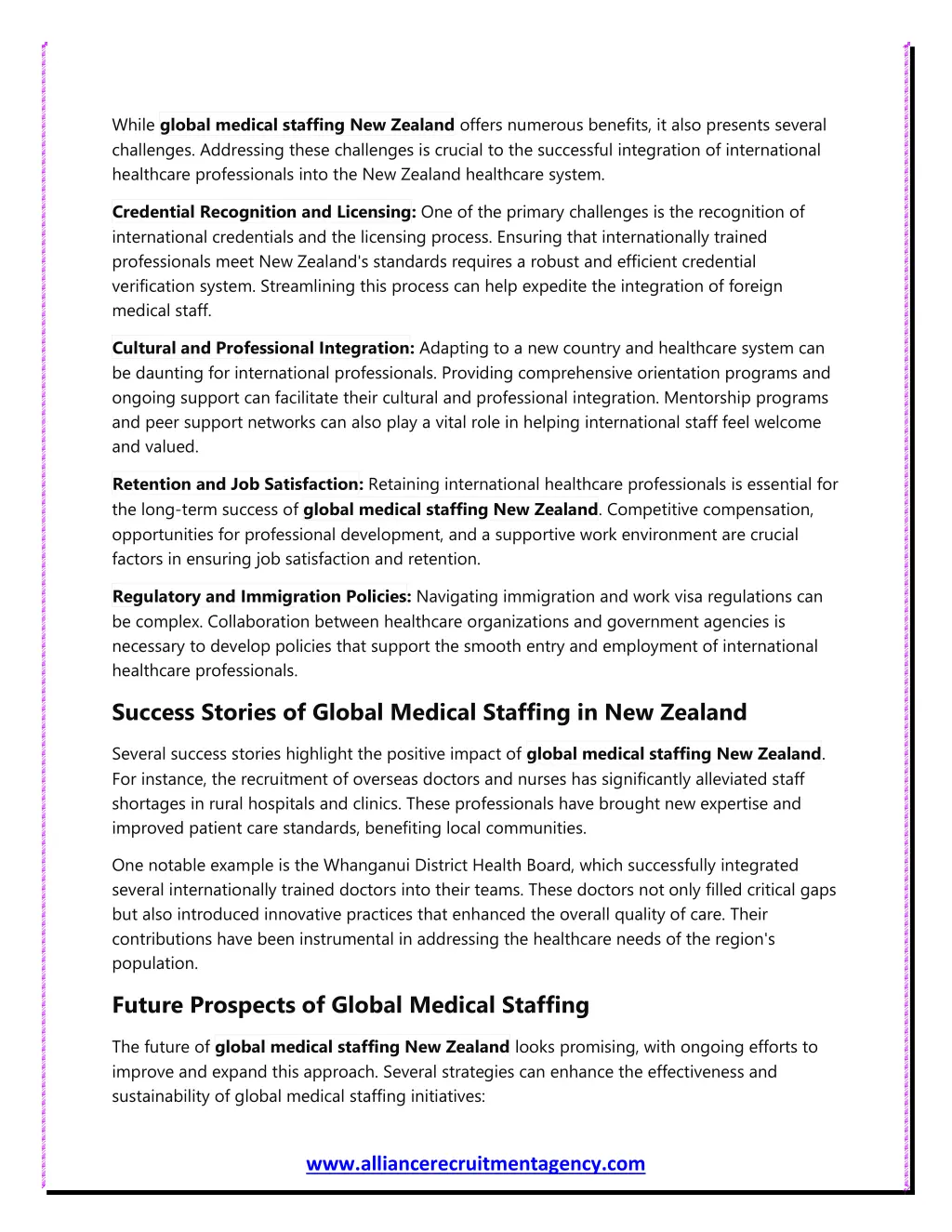 while global medical staffing new zealand offers