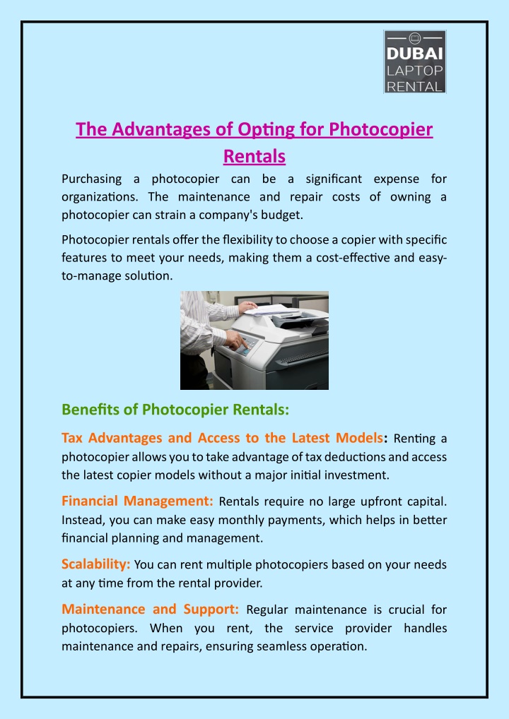 the advantages of opting for photocopier rentals