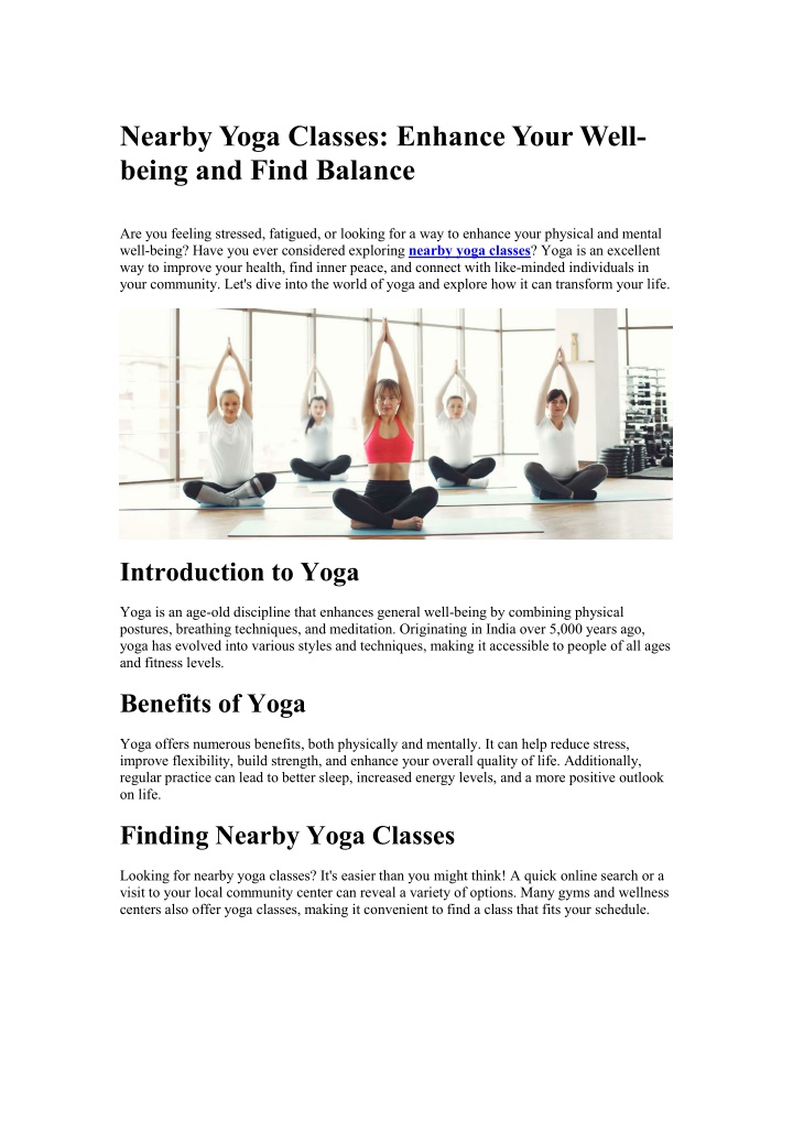 nearby yoga classes enhance your well being