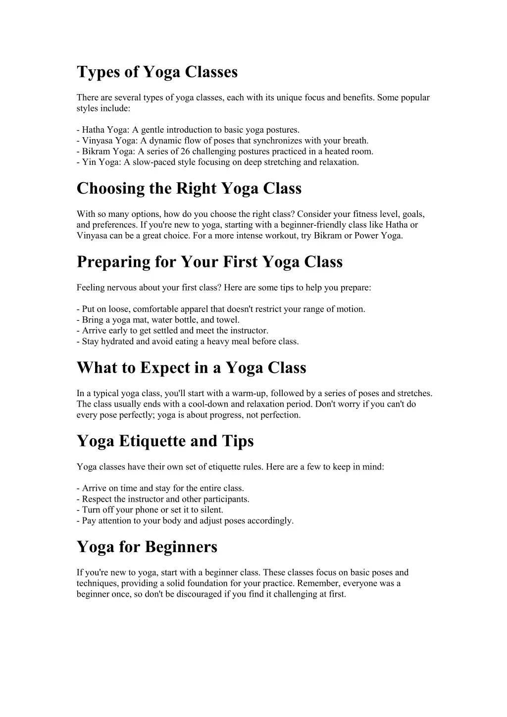types of yoga classes
