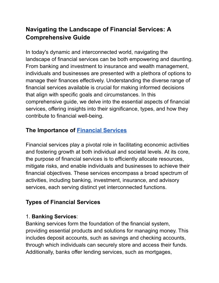 navigating the landscape of financial services