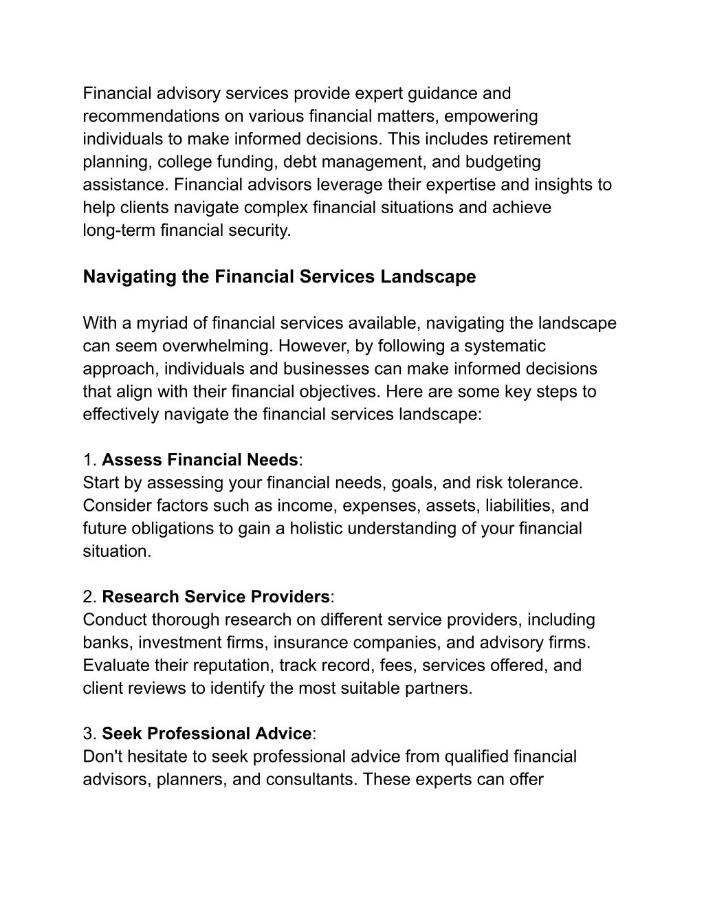 financial advisory services provide expert
