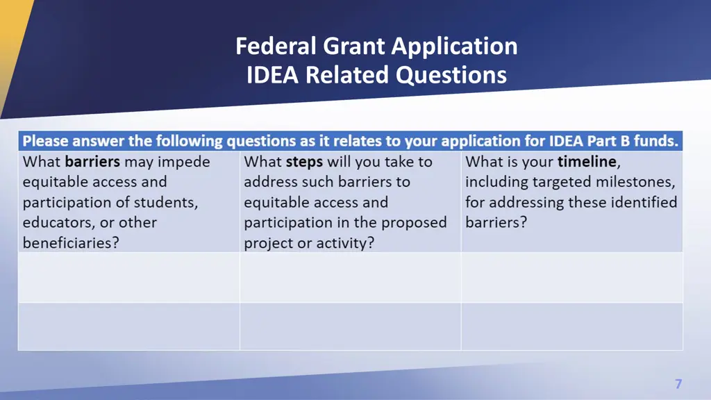 federal grant application idea related questions