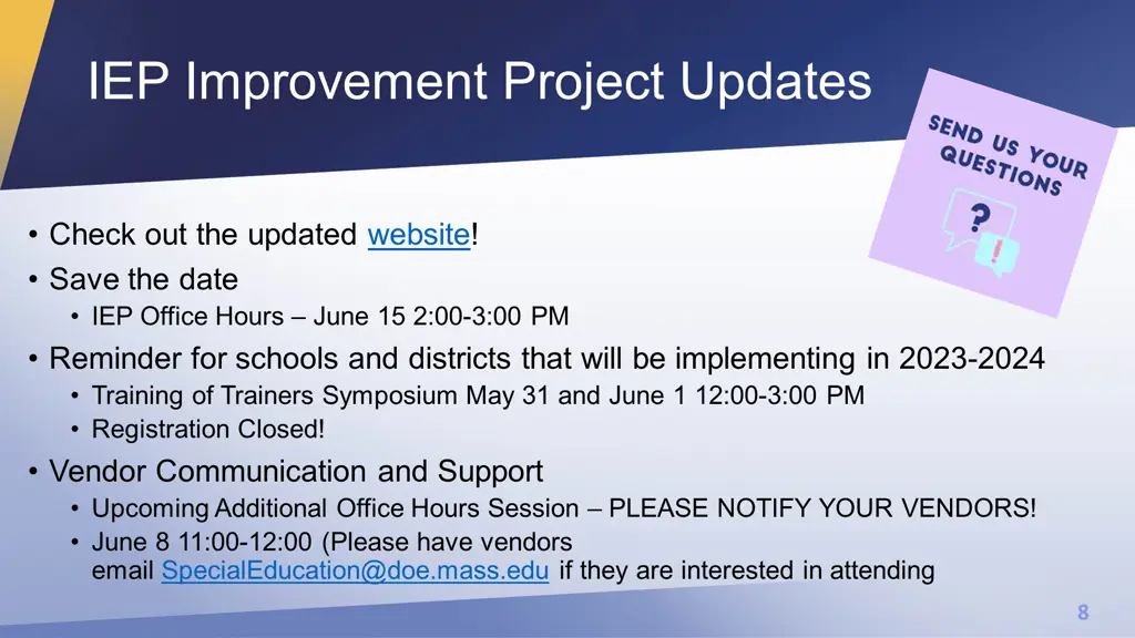 iep improvement project updates