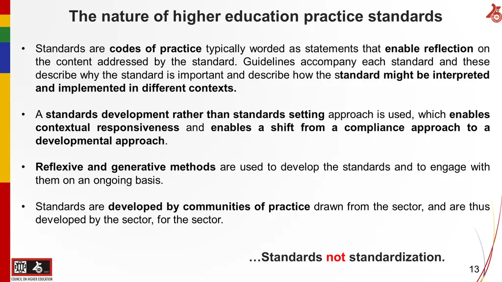 the nature of higher education practice standards