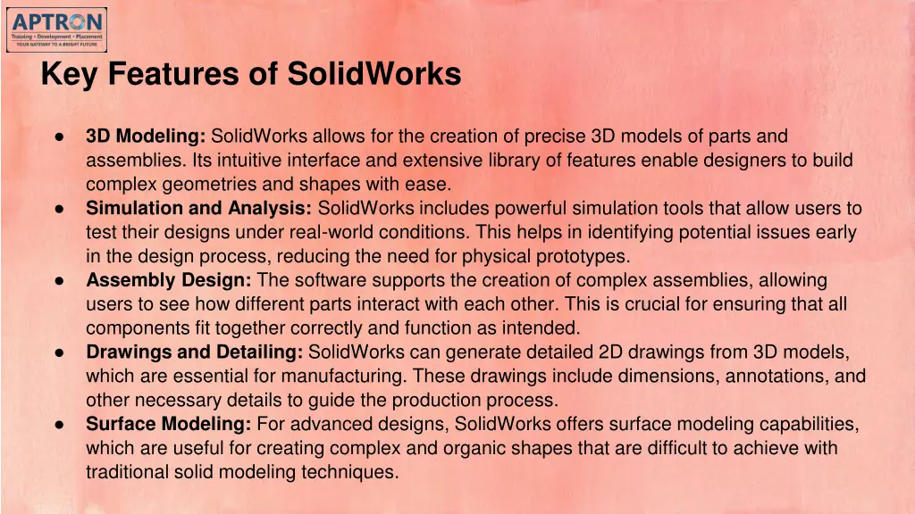 key features of solidworks