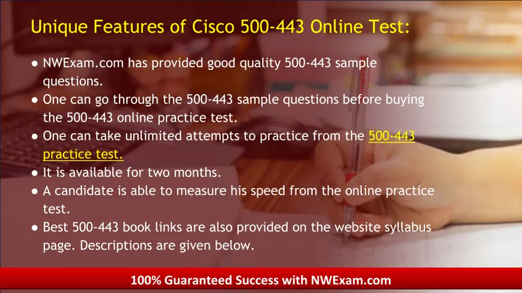 unique features of cisco 500 443 online test