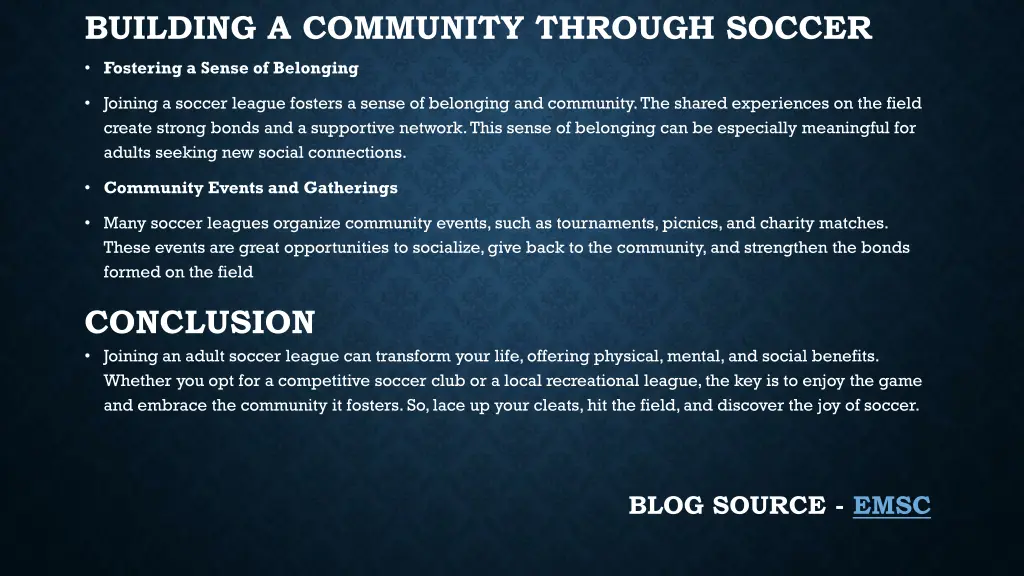 building a community through soccer