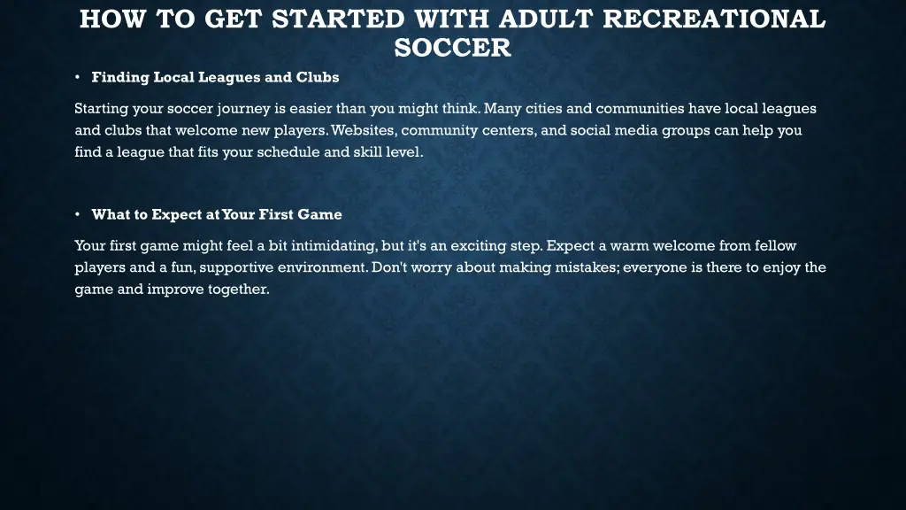 how to get started with adult recreational soccer