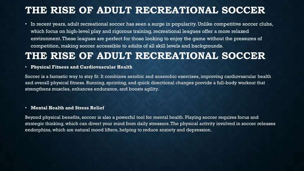 the rise of adult recreational soccer