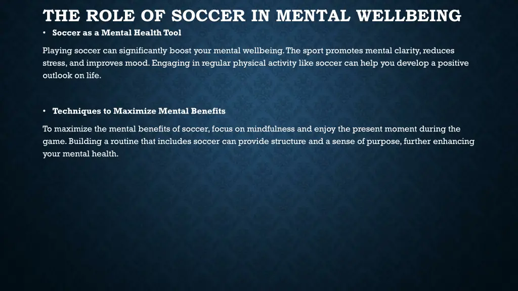 the role of soccer in mental wellbeing soccer