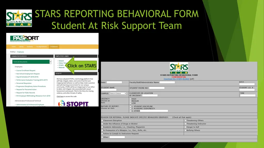 stars reporting behavioral form student at risk