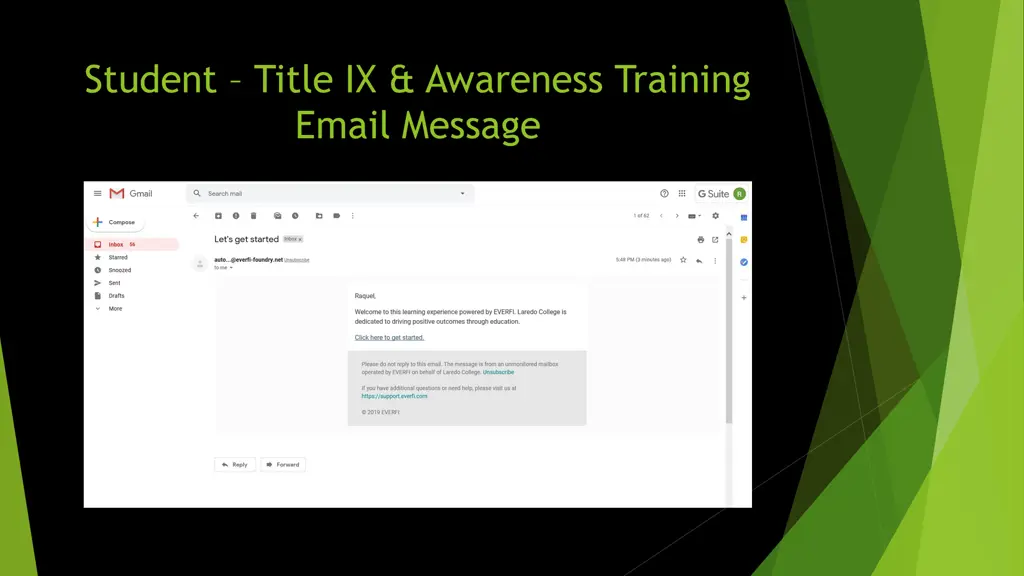 student title ix awareness training email message