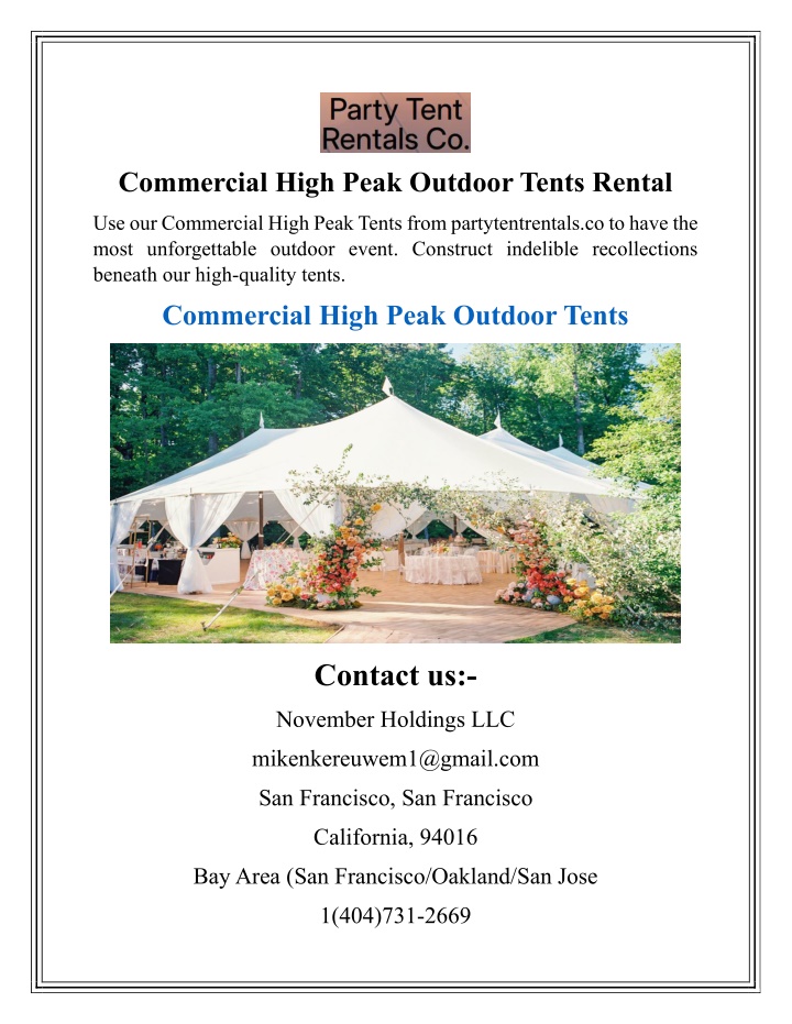 commercial high peak outdoor tents rental