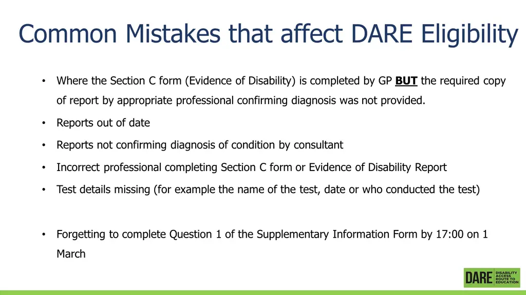 common mistakes that affect dare eligibility