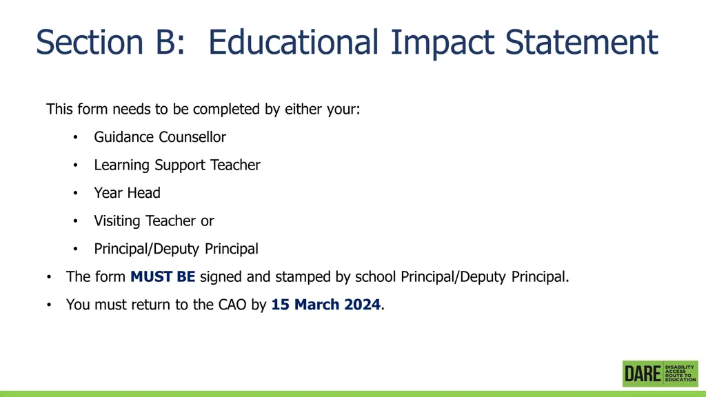 section b educational impact statement