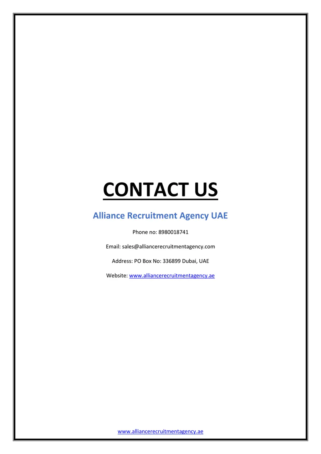 contact us alliance recruitment agency uae phone