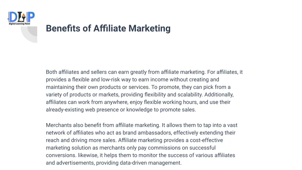 benefits of affiliate marketing