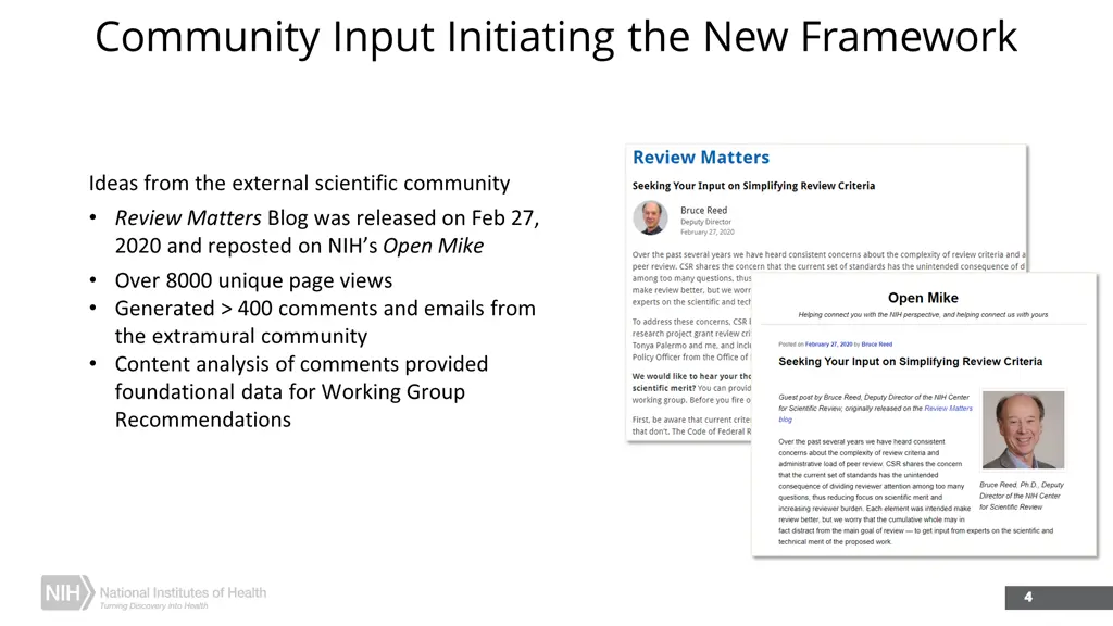 community input initiating the new framework