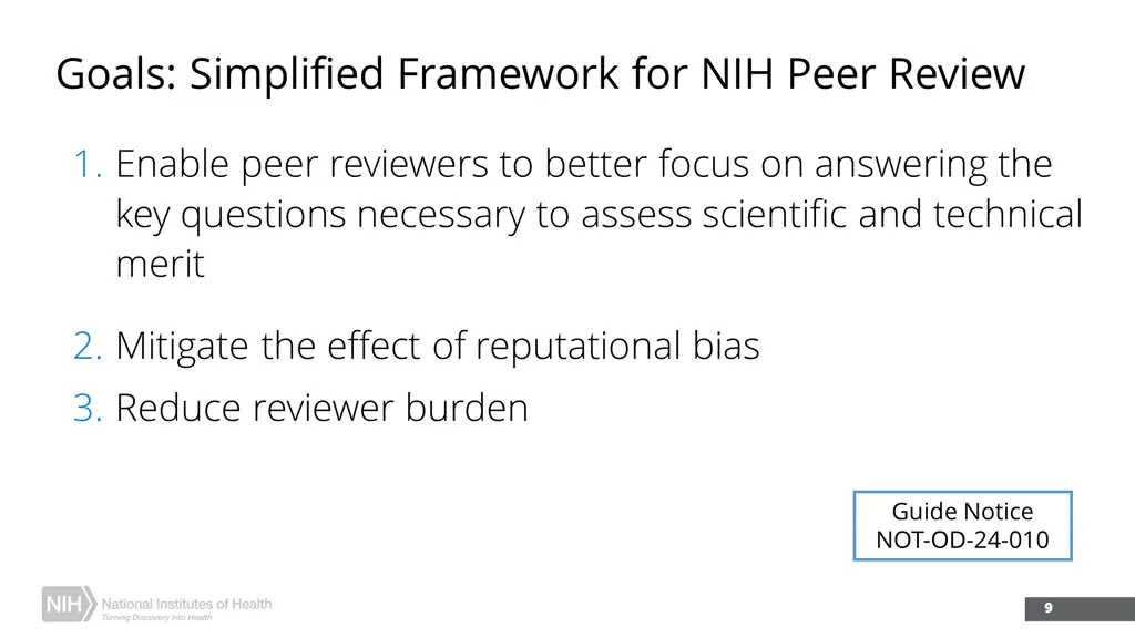 goals simplified framework for nih peer review