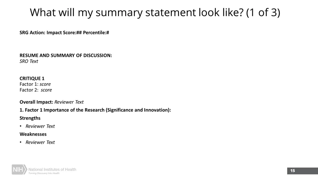 what will my summary statement look like 1 of 3