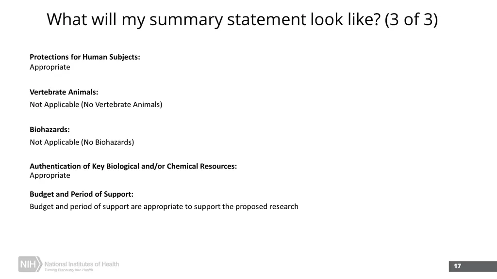 what will my summary statement look like 3 of 3