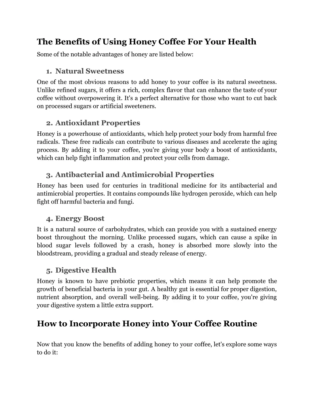 the benefits of using honey coffee for your health