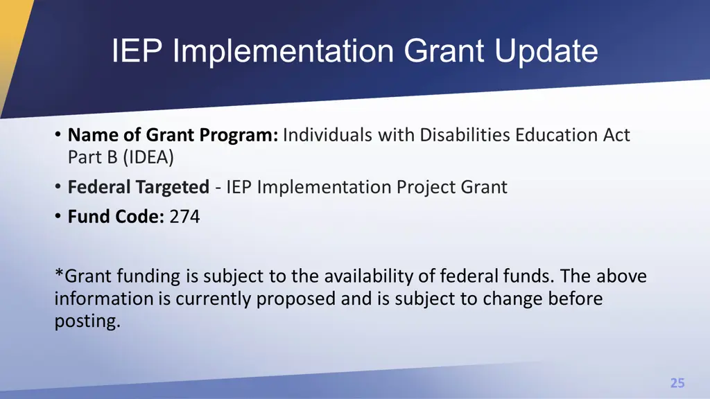 iep implementation grant update