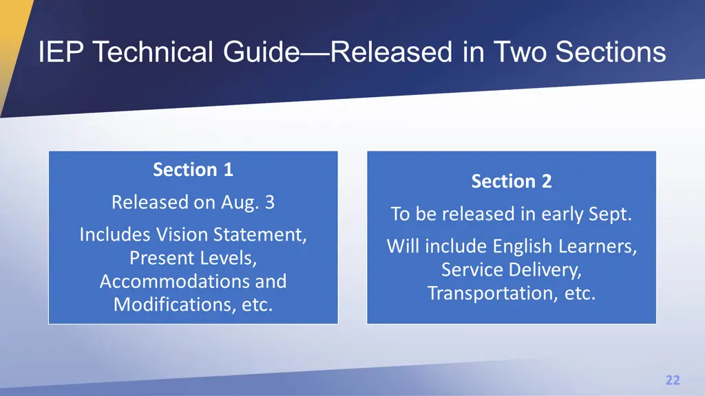 iep technical guide released in two sections