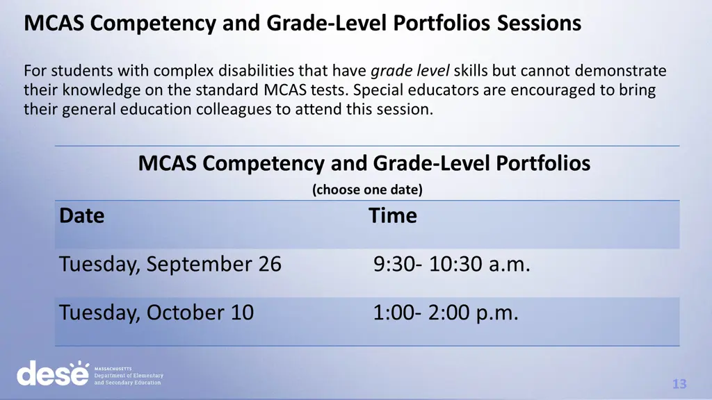 mcas competency and grade level portfolios