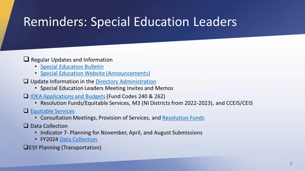 reminders special education leaders
