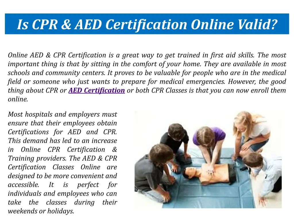 is cpr aed certification online valid