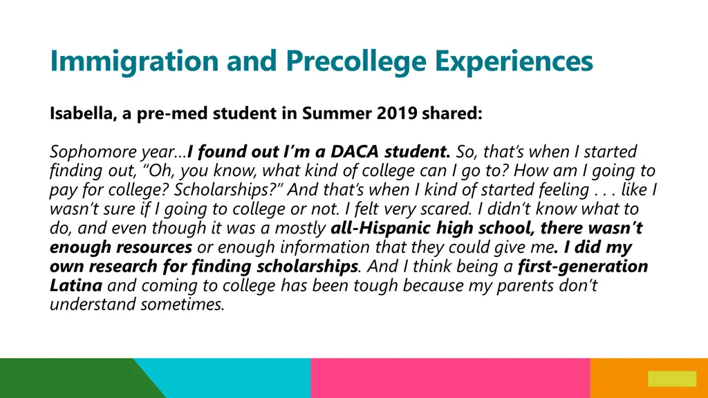 immigration and precollege experiences