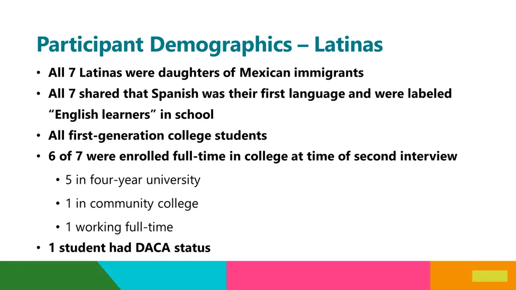 participant demographics latinas all 7 latinas