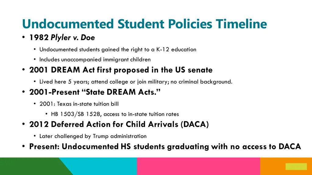 undocumented student policies timeline 1982