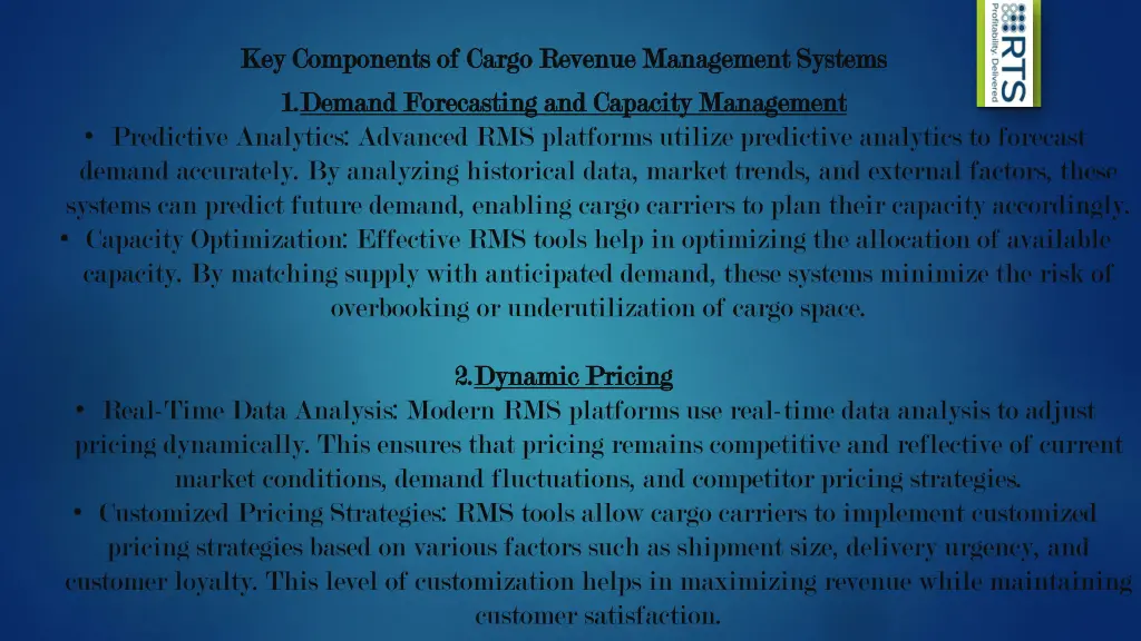 key components of cargo revenue management