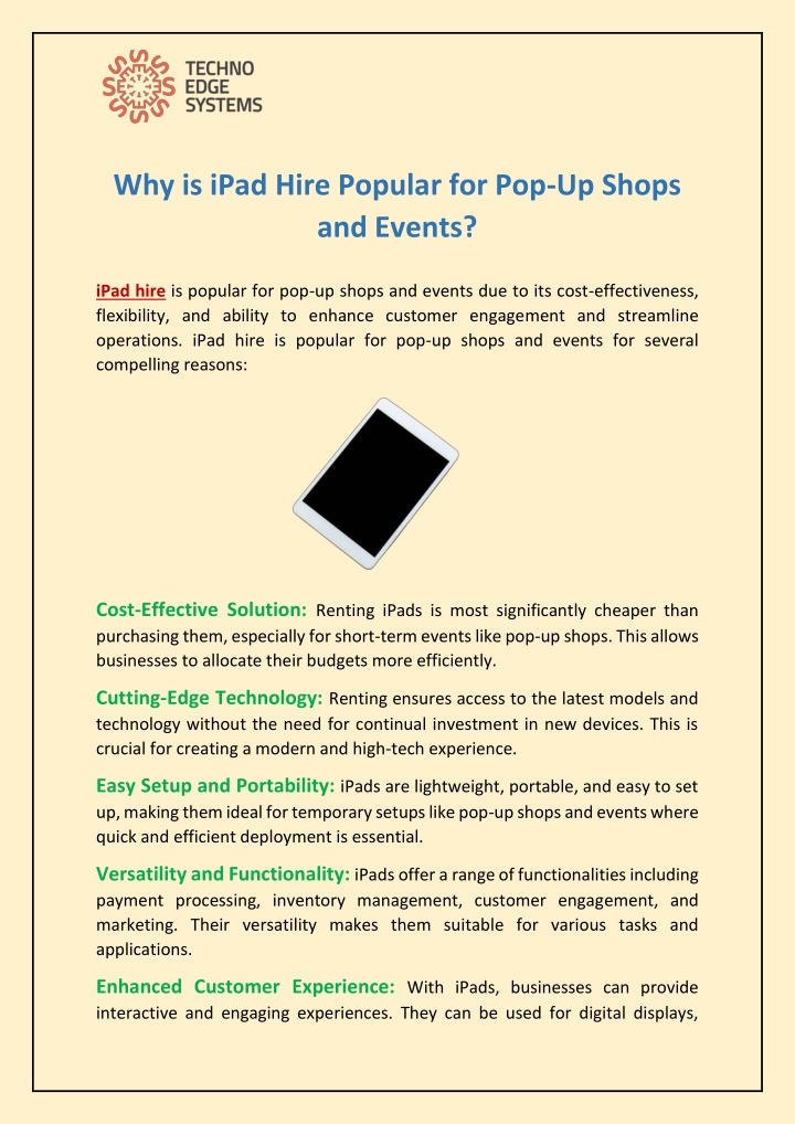 why is ipad hire popular for pop up shops